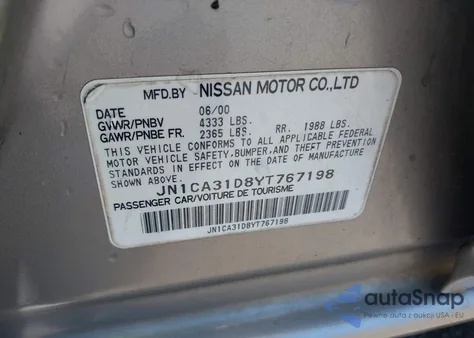 2000 Nissan Maxima Gle/Gxe/Se из США, поврежденный, VIN JN1CA31D8YT767198